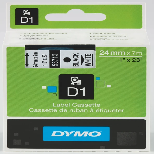 Dymo D1 Şerit Standart 24 MMx7 MT Beyaz Üzerine Siyah 53713 ürün görseli 1