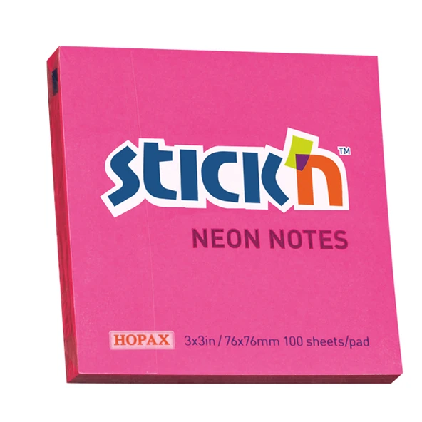 Hopax Stıckn Yapışkanlı Not Kağıdı (12 adet) 100 YP 76x76 Fosforlu Pembe ürün görseli 1