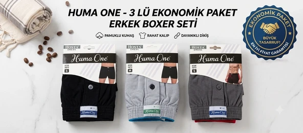 Huma One Erkek Havlu Bel Düz Boxer 3 lü - Resim 2