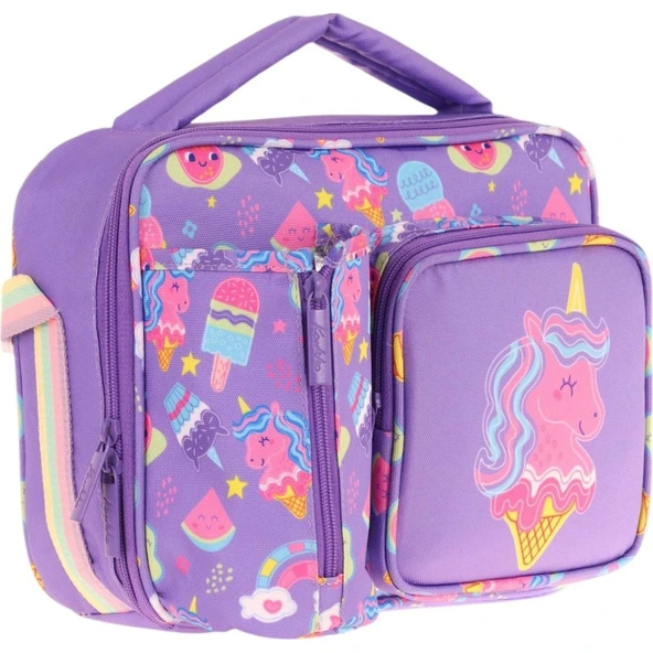 Kaukko Kız Çocuk, Lila Pembe, Unicorn Desenli Isı Yalıtımlı Üç Bölmeli (Matara Cepli) Okul Beslenme Çantası L7224 ürün görseli 1