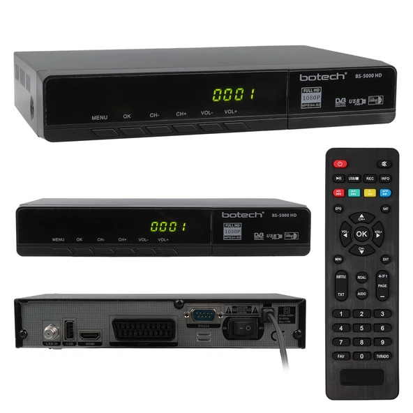 BOTECH BS-5000 1080P FULL HD HDMI + SCART + USB GİRİŞLİ METAL KASALI UYDU ALICI ürün görseli 1