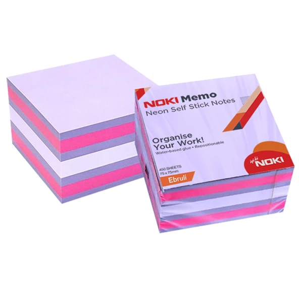 Noki Yapışkanlı Not Kağıdı Küp 450 Syf 75x75 Neon Ebruli 12014-44 ürün görseli 1
