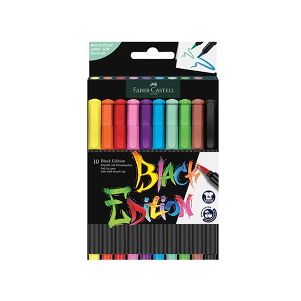 Faber-Castell Keçeli Kalem Black Edition Fırça Uç 10 Lu ürün görseli 1