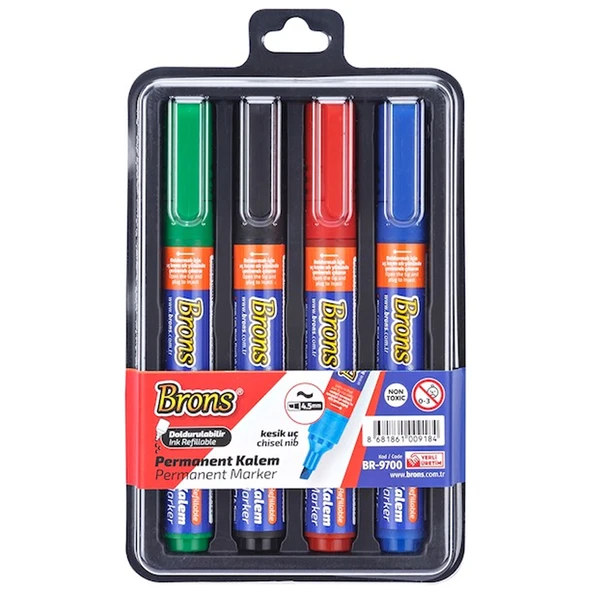 Brons Permanent Marker Kalem Kesik Uç 4 Lü Bls BR-9700 ürün görseli 1