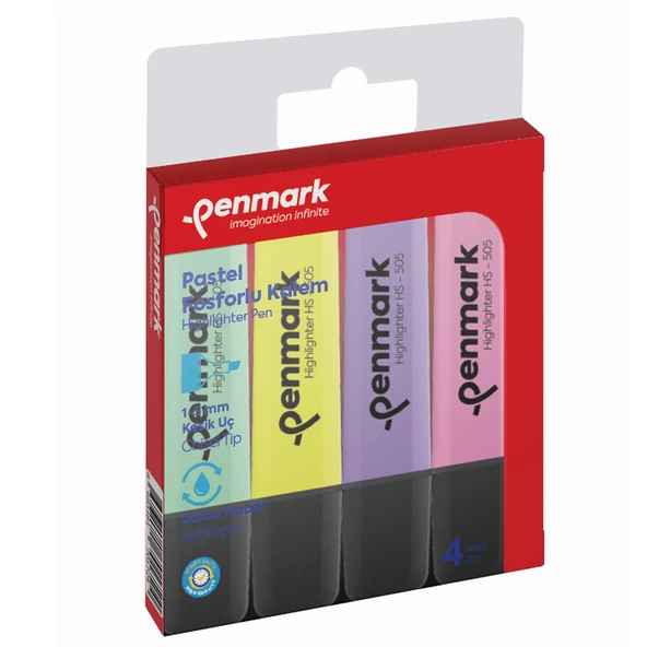 Penmark Fosforlu Kalem 4 Lü Karışık Renk Pastel HS 505 4P ürün görseli 1