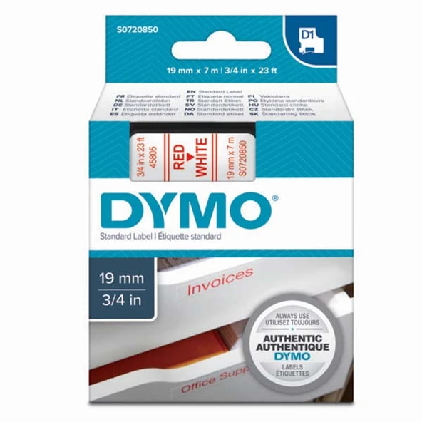 Dymo D1 Şerit Standart 19 MMx7 MT Beyaz Üzerine Kırmızı 45805 ürün görseli 1