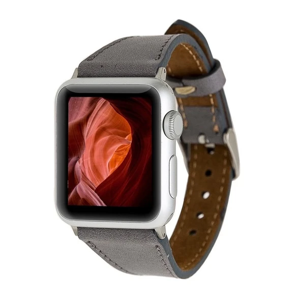Apple Watch Uyumlu Deri Kordon 42-44-45mm Slim RST9 Gri ürün görseli 1