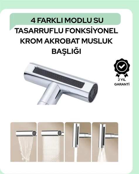 Çok Fonksiyonlu Musluk Başlığı | 4 Su Modu | Geniş Uyumlu Adaptör Seti | Mutfak ve Banyo Uyumlu ürün görseli 1