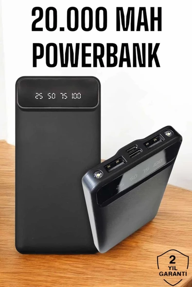 20.000 Mah Led Işıklı LCD Ekran USB Girişli Type-C Lightning Powerbank ürün görseli 1