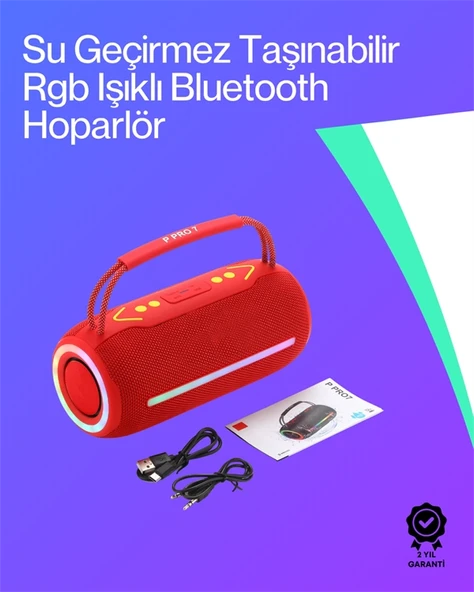 360 RGB LED'li Taşınabilir Bluetooth Hoparlör – Kırmızı, USB/TF Destekli ürün görseli 1