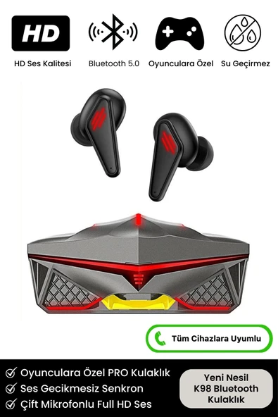 K98 Pro Oyuncu HD Ses Mikrofonlu Işıklı Metal Kasa iOS Android Uyumlu Bluetooth Kablosuz Kulaklık ürün görseli 1