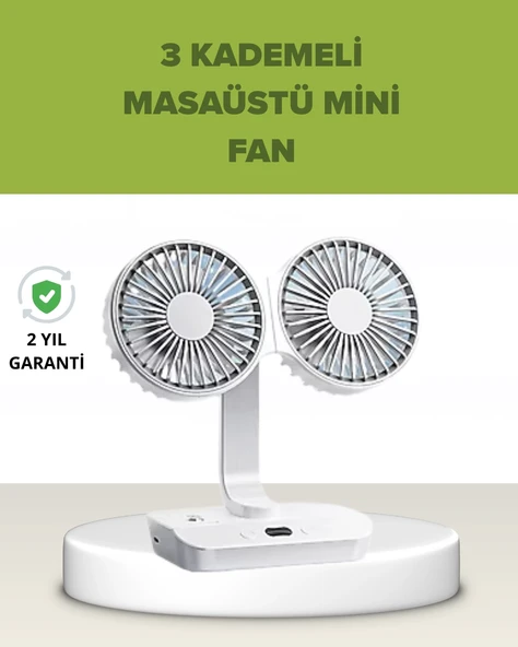 Çift Kafalı Masaüstü ve Duvar Tipi Sessiz USB Şarjlı Fan ürün görseli 1