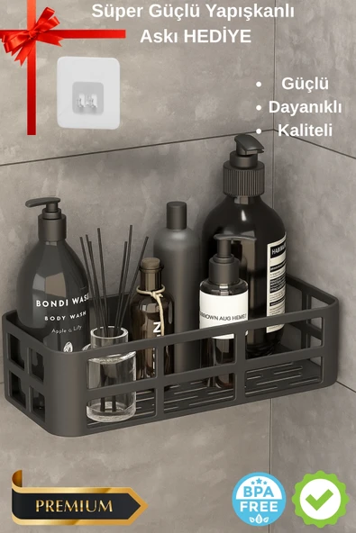 Banyo Düzenleyici Organizer Şampuanlık Havlupan Askısı Havluluk Siyah Banyo Duş Rafı Mutfak Rafı ürün görseli 1