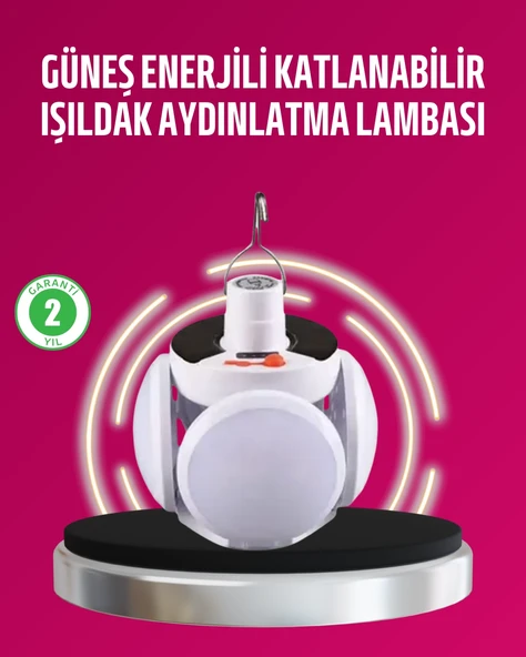 Solar ve USB Şarjlı Su Geçirmez Katlanabilir LED Lamba ürün görseli 1