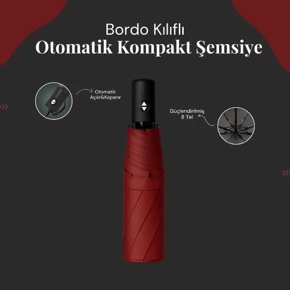Bordo Kılıflı Otomatik Kompakt Şemsiye ürün görseli 1