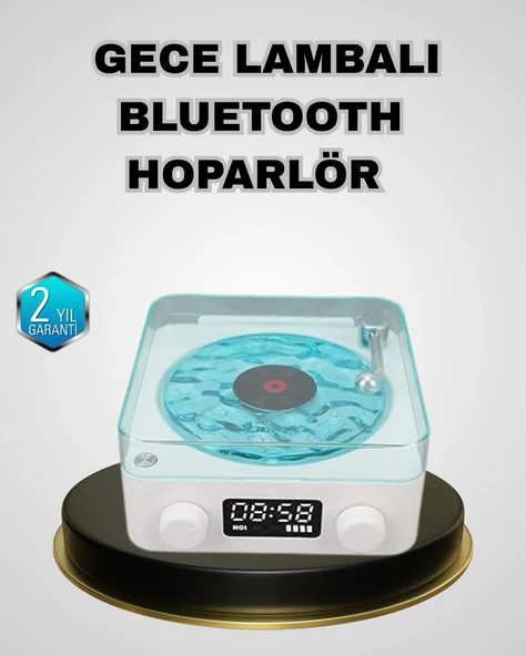 Bluetooth Hoparlörlü Gece Lambası Dijital Saat Ekranlı Su Dalgası Efektli Dekoratif ürün görseli 1