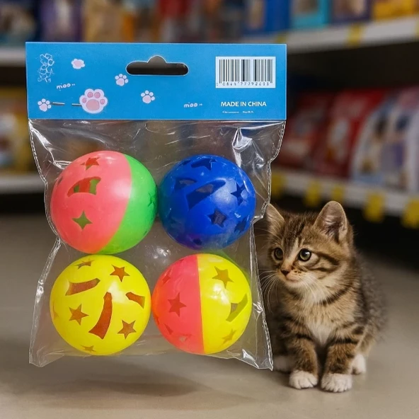4'lü Çıngıraklı Top Kedi Oyuncağı ürün görseli 1