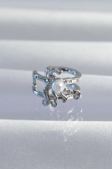 Pirinç Gümüş Renk İncili Ahtapot Earcuff Küpe ürün görseli 1