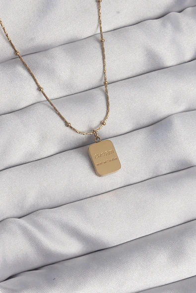 316L Çelik Gold Renk Kare Charm Model Kolye ürün görseli 1