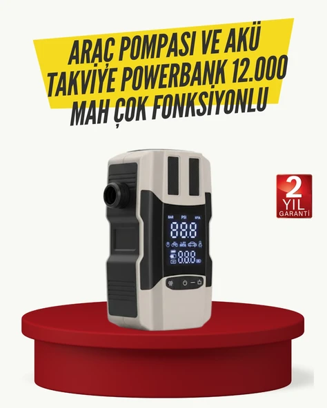 Araç Lastik Şişirme Pompası ve Akü Takviye Powerbank Bir Arada ürün görseli 1