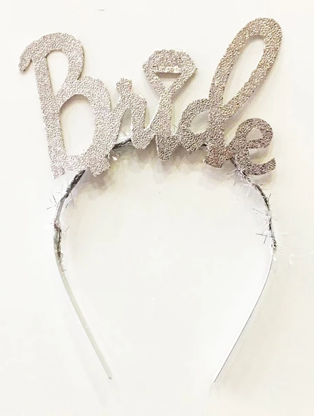 Gümüş Renk Bekarlığa Veda İtalik Yazı Alyanslı Bride Taç ürün görseli 1