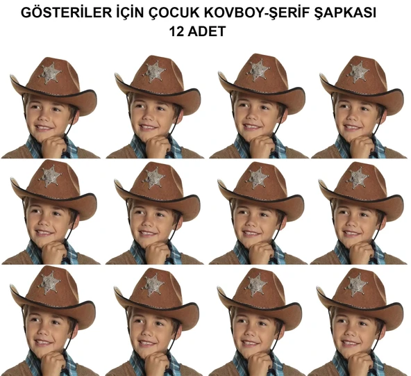 Kovboy Şerif Şapkası Kahve 12 Adet - Kostüm, Parti ve Gösteri Şapkası ürün görseli 1