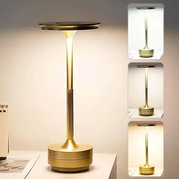 Eskitme Gold Kasa Dokunmatik Şarjlı Masa Lambası – 3 Renk Işık Modlu, LED Aydınlatmalı, Modern  Dekoratif Abajur ürün görseli 1
