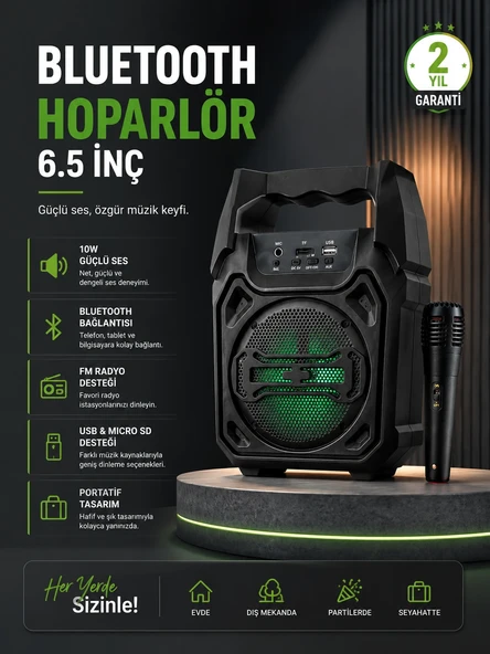10W Güçlü Ses Performanslı Bluetooth Karaoke Hoparlörü ürün görseli 1