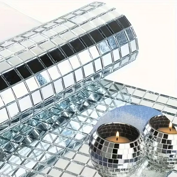 Kare Silver Cam Mozaik Fayans Çıkartmaları El İşi Kare Cam Fayans Kendinden Yapışkanlı Aynalı Dekor Panel 30x30 Cm ürün görseli 1