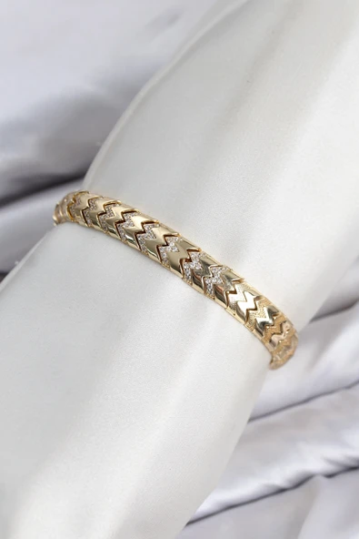 CM Kalın Yılan Model Zirkon Taşlı VIP Seri Gold Renk Pirinç Kadın Bileklik ürün görseli 1