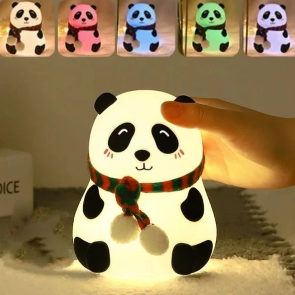 5 Farklı Renk Modlu Panda Figürlü Pofuduk LED Gece Lambası–Yumuşak Dokulu Çocuk Odası ve Dekoratif Şarjlı Ortam Işığı ürün görseli 1