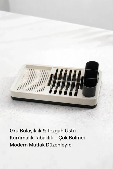 Gri Mutfak Bulaşıklığı Tezgah Üstü Tabaklık Bardaklık Kaşıklık Kurutma Standı ürün görseli 1