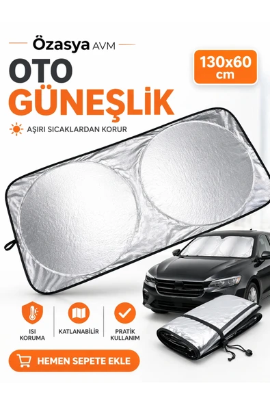 Katlanabilir Araç Ön Cam Güneşliği 150x70cm Isı ve Işık Yalıtımlı Yazlık Aksesuar ürün görseli 1