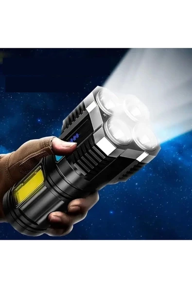 Ultra Parlak El Feneri Usb Şarj 4 Led+Yan Cob Led Taktik Günlük Hayat Kamp Avcılık El Feneri ürün görseli 1