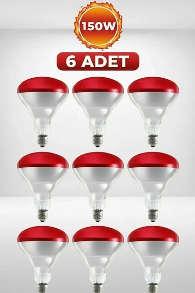 (6 Adet) 150W Kızılötesi Isıtıcılı Hayvan Isıtma ve Kuluçka Lambası (Kırmızı Işık) E27 (Kalın Duy) ürün görseli 1