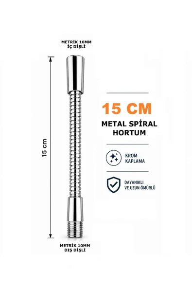 Metal Spiral Hortum (15cm-8mm) Krom Kaplama Masa lambası Aplik vb için (M10) ürün görseli 1