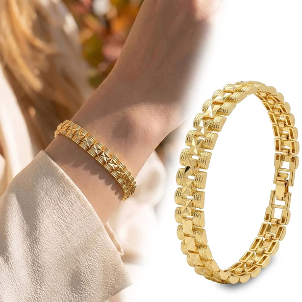 ? Premium Şık ve Parlak Nexa 24K Gold Kaplama 8 mm Kadın Bijuteri Bileklik 3183KBV5D3 - (~18cm) ürün görseli 1