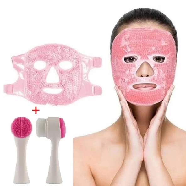 Jel Buz Paketi Yüz Maskesi Baş Ağrısı Yastık Kozmetik Maske + Çift Taraflı Cilt Fırçası ürün görseli 1