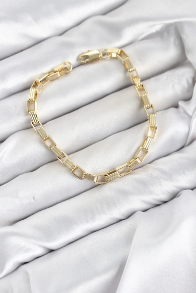 CM Kare Halka Model Gold Renk Pirinç Kadın Bileklik ürün görseli 1