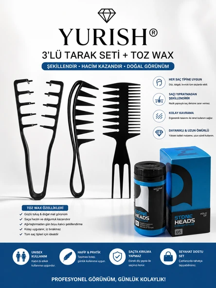 Toz Wax Set Mucizevi Saç Şekillendirici Tarak Seti Ve Toz Saç Waxı Profesyonel Saç Seti ürün görseli 1