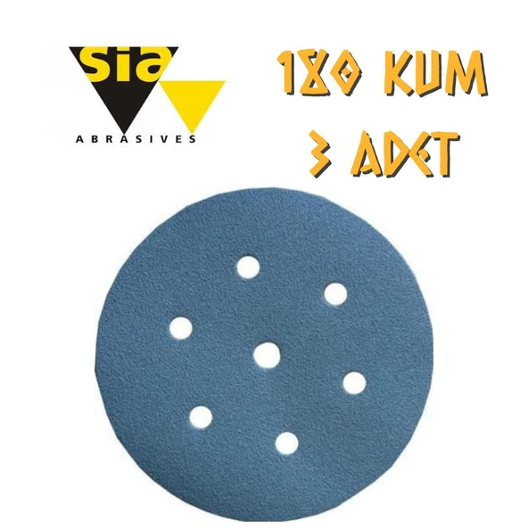 Sia 1949 Hookit 7 Delikli Cırt Zımpara 150 mm - P180 Kum - 3 Adet ürün görseli 1