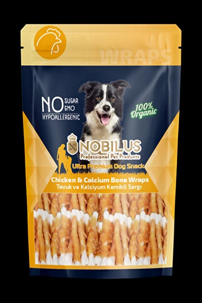NOBILUS KÖPEK ÖDÜL MAMSI TAVUKLU VE KALSİYUM KEMİKLİ SARGI ürün görseli 1