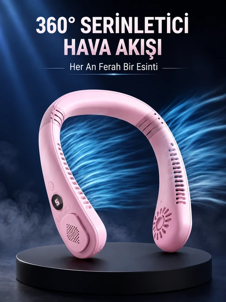 Pembe Boyun Fanı Kablosuz Taşınabilir Sessiz Çalışan Kişisel Serinletici Fan ürün görseli 1