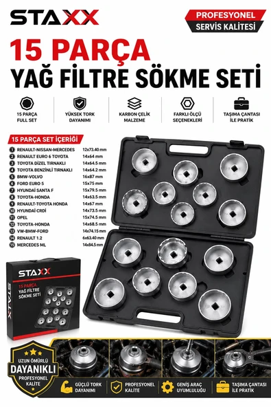 16 Parça Yağ Filtre Sökme Seti  Universal Filtre Lokma Anahtar Takımı Cup Tip Servis Tipi Full Set ürün görseli 1