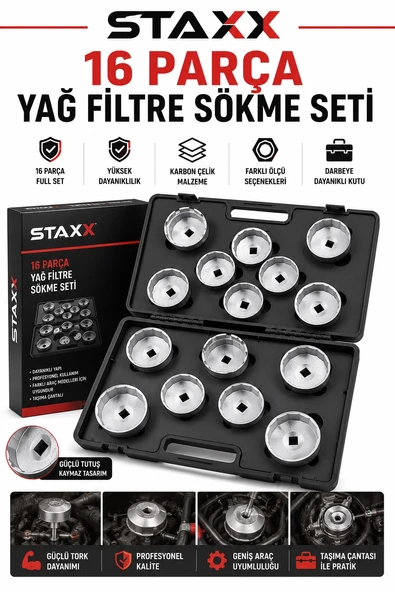 16 Parça Yağ Filtre Sökme Anahtar Seti Universal Cup Tip Filtre Lokma Takımı Taşıma Çantalı Full Set ürün görseli 1
