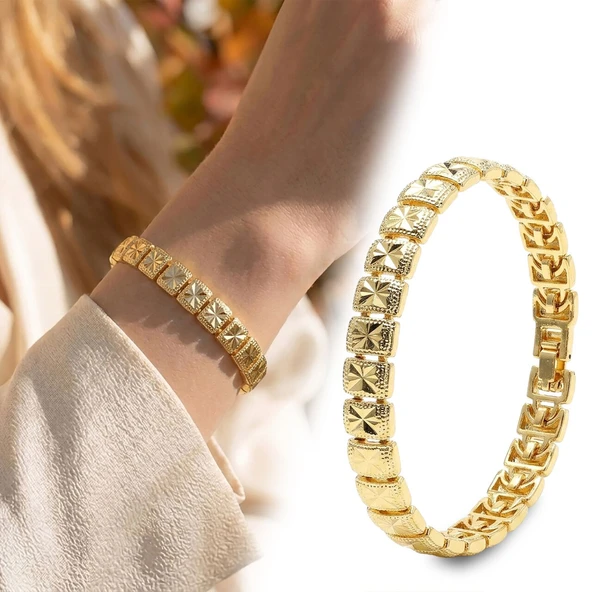 ? Premium Şık ve Parlak Stella 24K Gold Kaplama 8 mm Kadın Bijuteri Bileklik 3183KBV5D1 (~18cm) ürün görseli 1