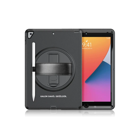 İpad 10.2 (7.nesil) Kılıf Hand Strap Tablet Kılıfı - Siyah ürün görseli 1