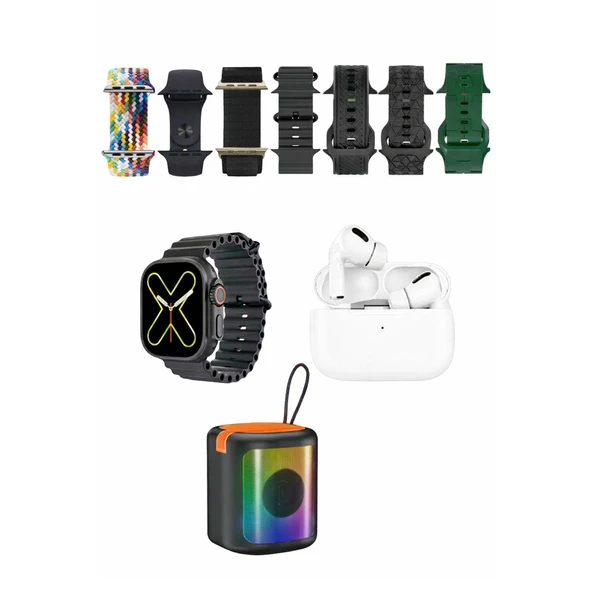 K28 Kombo 7 Adet Kordon Akıllı Saat Airpods Kulaklık Kablosuz Hoparlör Set - Siyah ürün görseli 1