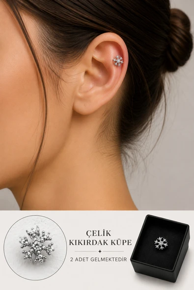2'li Zirkon Taşlı Detaylı Kıkırdak Küpe/Earcuff/Conch (Delik Gerekmez) ürün görseli 1