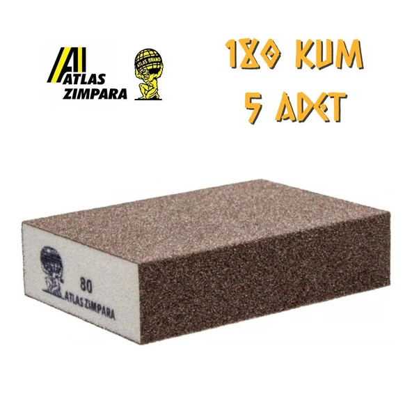 Atlas Sünger Zımpara - Kalın 4 Taraflı - 180 Kum - 5 Adet ürün görseli 1